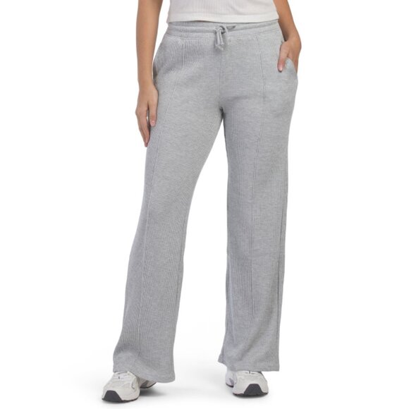 YOGALICIOUS Heather Grey Brushed Inside Waffle High Rise Wide Leg Sweatpants
